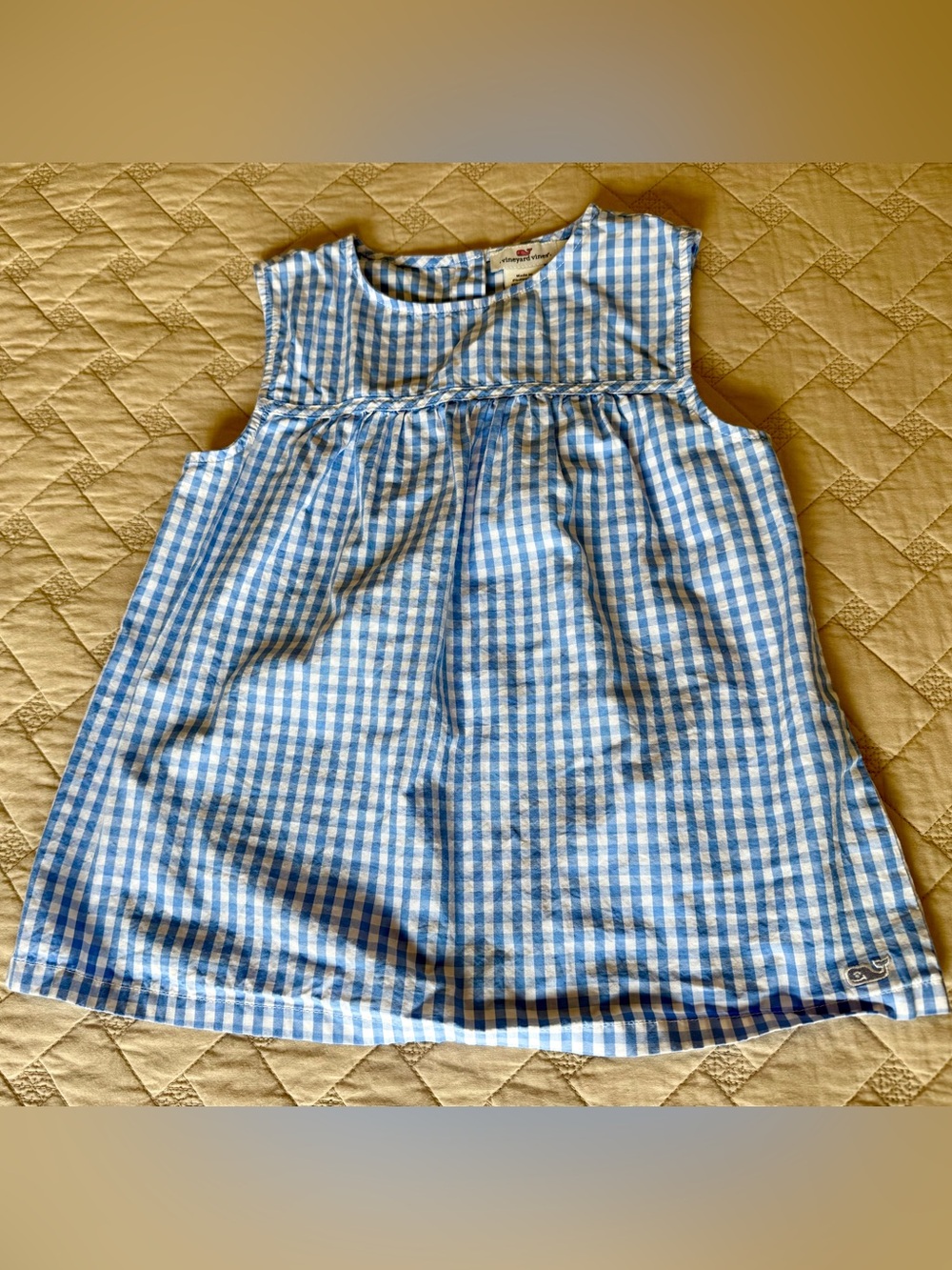 Vineyard Vines Girls Gingham Sleeveless Dress in Blue and White